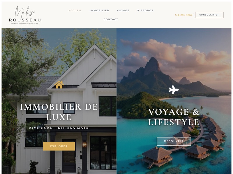 Capture d'écran du site melissarousseau.com — site complet avec système de leads