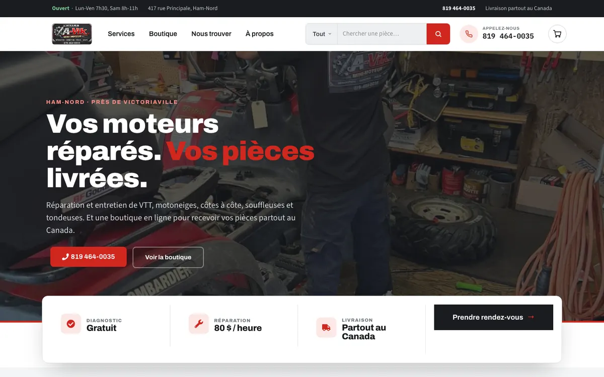 Page d'accueil du site L'Atelier A-Vik mini-moteur
