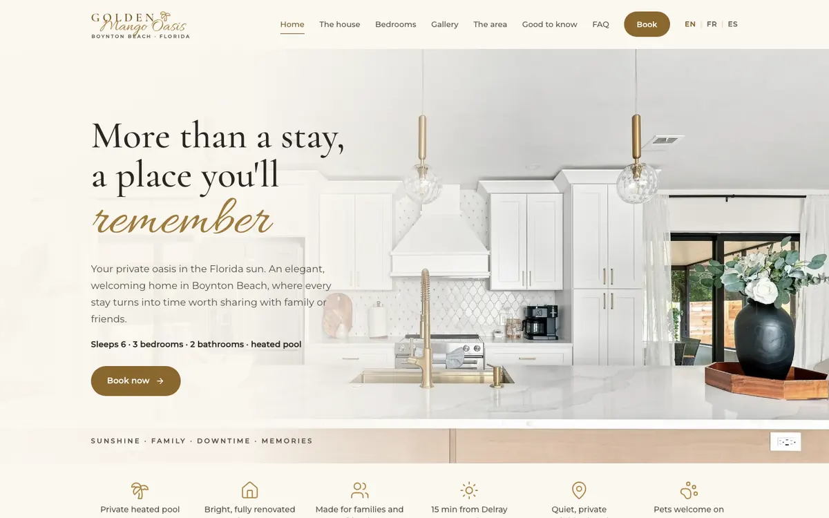 Page d'accueil du site Golden Mango Oasis