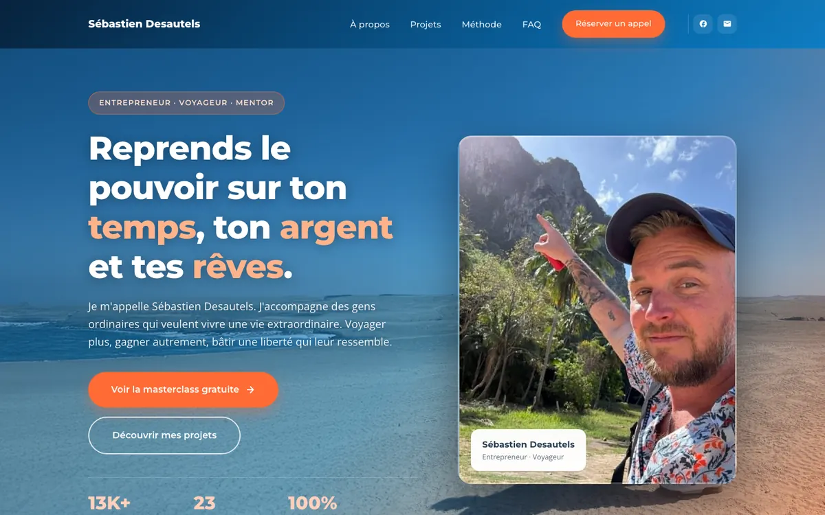 Page d'accueil du site Sébastien Desautels